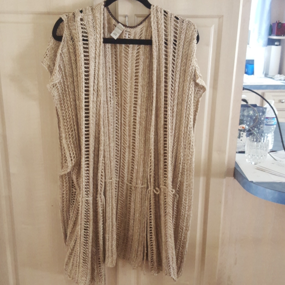 CHICOS COTTON/LINEN CROCHET LONG COVERUP/CARD I LG